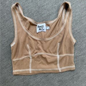 Princess Polly Camel Ribbed Scoop Tank with Contrast Stitching